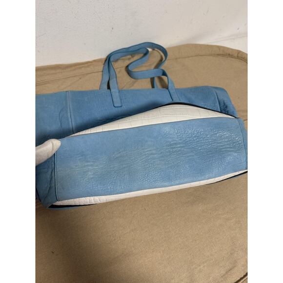 Facine Tote Bag Womens Light Blue Leather Large Shopper Croc Trim Shoulder Zip - Picture 7 of 13